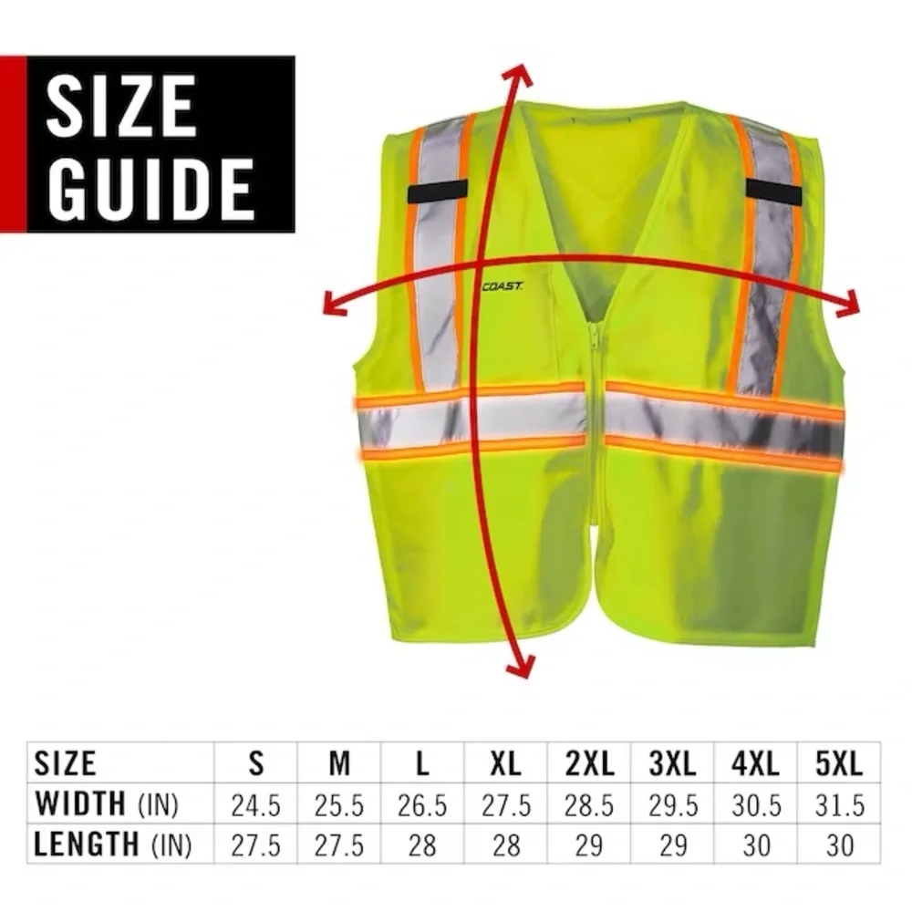 Coast L/Xl Yellow Polyester High Visibility Reflective Safety Vest